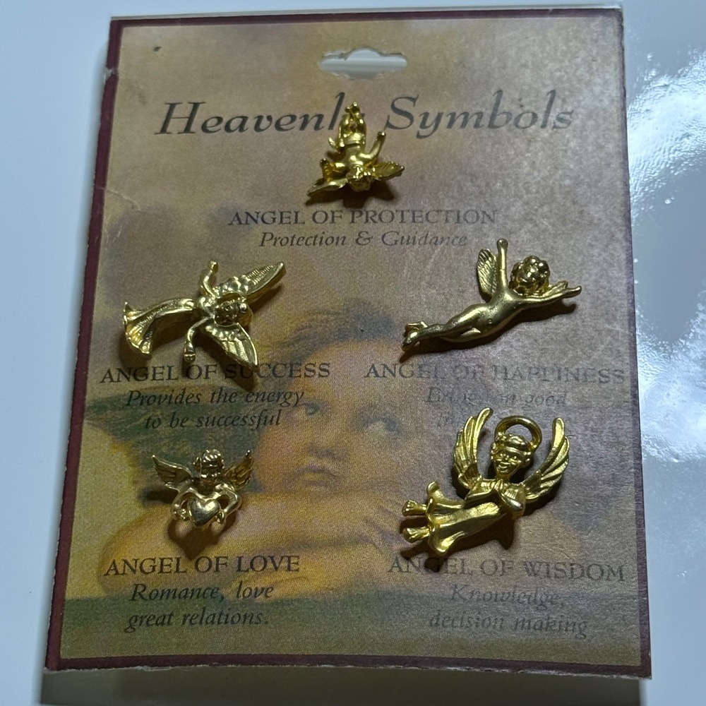 Heavenly Symbols Angel Pins Set of 5 Gold Tone Lapel Pins Protection‎ Success